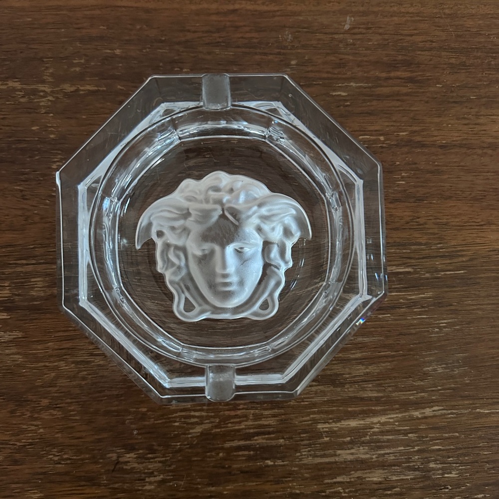 Versace Clear Glass Ashtray with Medusa Design